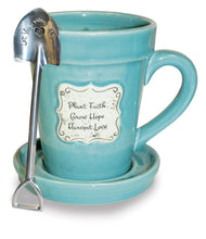 Load image into Gallery viewer, Mug Gift Set - Flower Pot Mug & Stainless Spade Spoon (Scripture Verse)