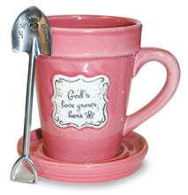 Load image into Gallery viewer, Mug Gift Set - Flower Pot Mug & Stainless Spade Spoon (Scripture Verse)