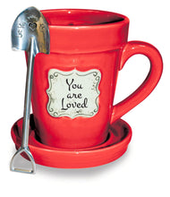 Load image into Gallery viewer, Mug Gift Set - Flower Pot Mug & Stainless Spade Spoon (Scripture Verse)