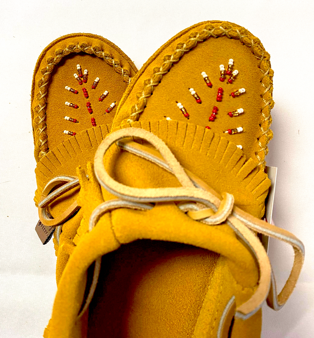 Laurentian Chief Women's Moccasins - Indian Tan Suede (Leather Fringe)