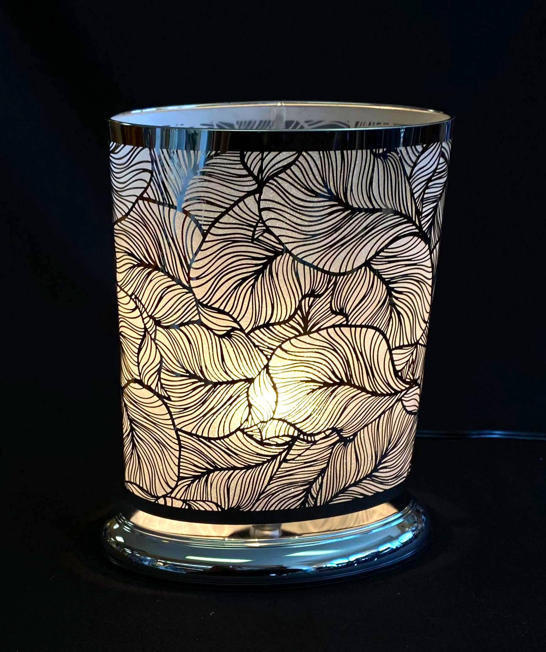 Ace Annison Touch Lamp Oval Silver Feather with Wax Melt Holder