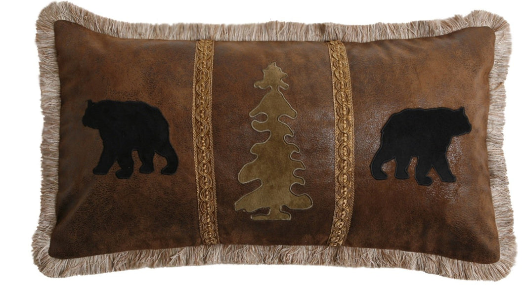 Carstens - Faux Leather Throw Pillow - Bear/Tree/Bear