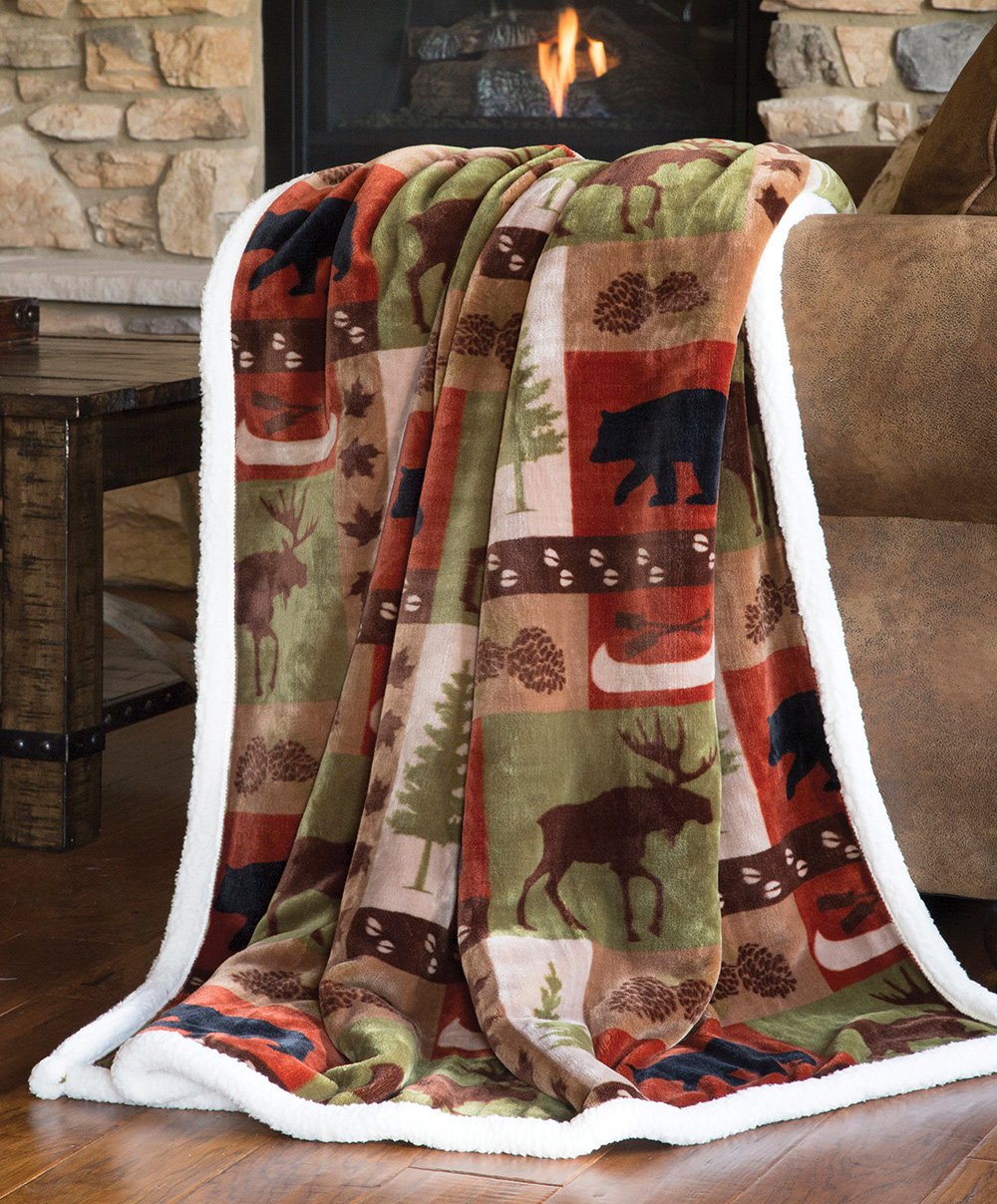 Carstens Sherpa Throw Blanket Patchwork Lodge