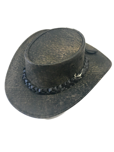 brown leather aussie bush hat with braided leather