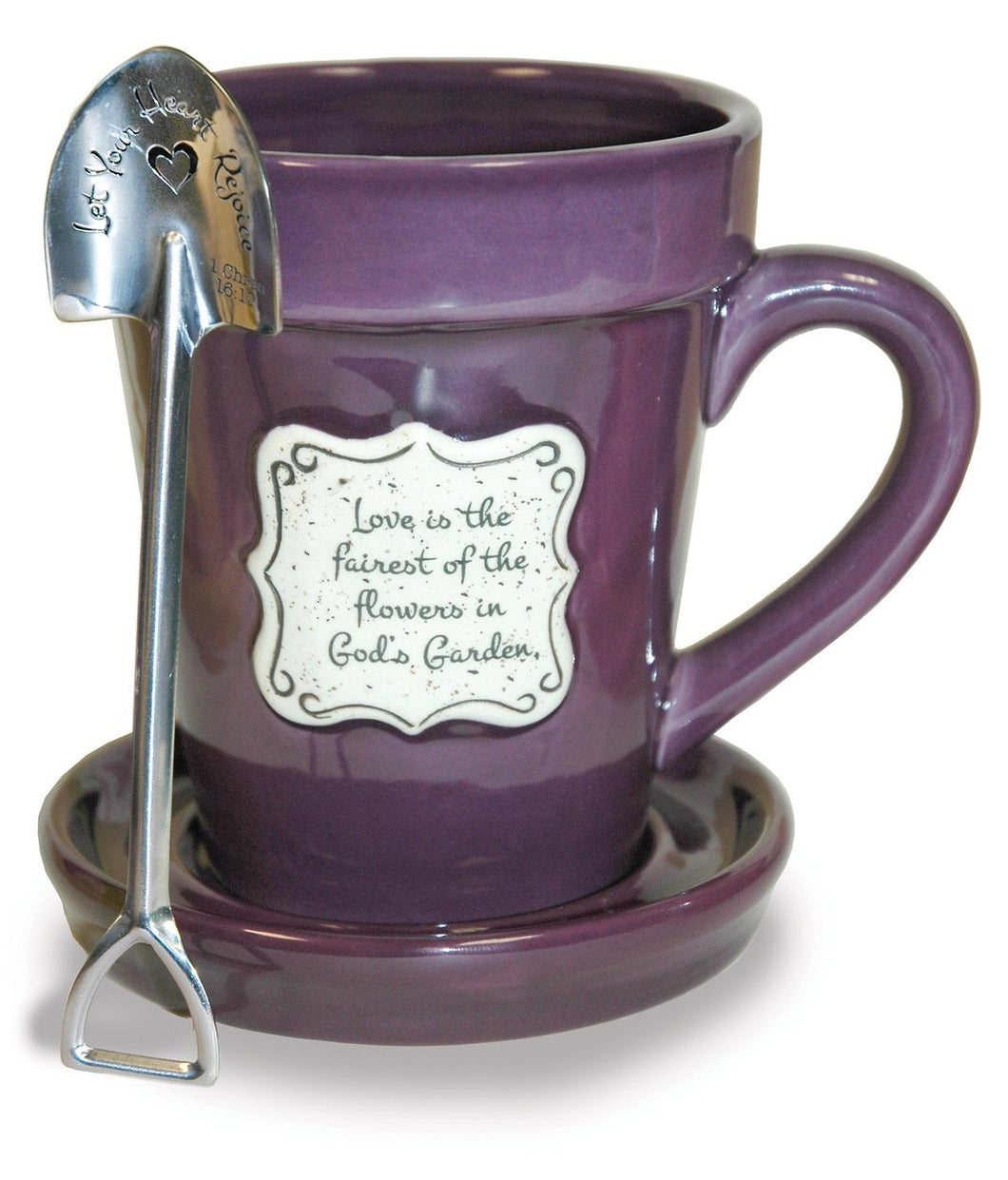 Mug Gift Set - Flower Pot Mug & Stainless Spade Spoon (Scripture Verse)