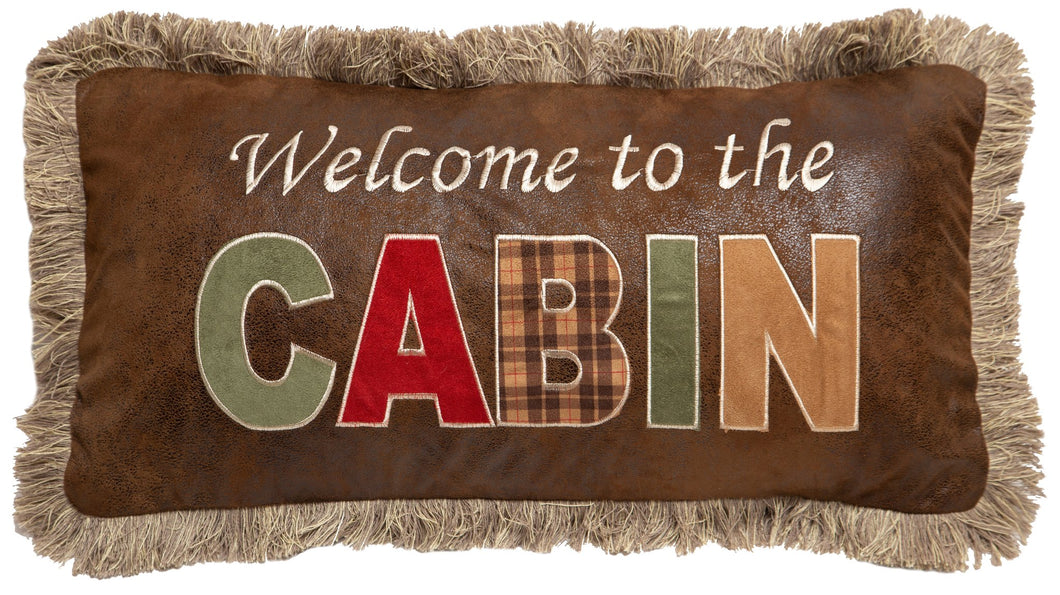 Carstens - Faux Leather Throw Pillow - Welcome to the Cabin
