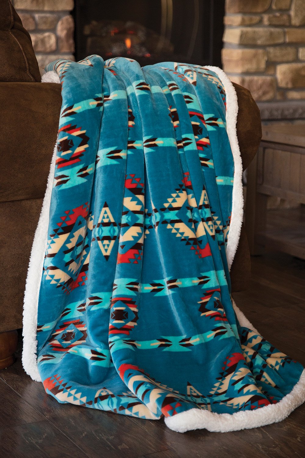 Carstens - Sherpa Throw Blanket - Turquoise Southwest