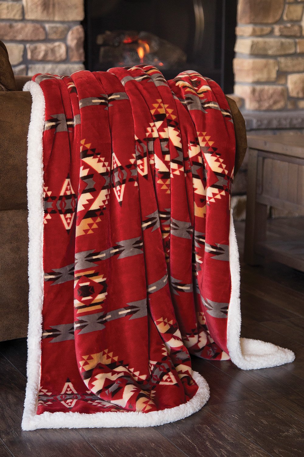 Carstens - Sherpa Throw Blanket - Red Southwest