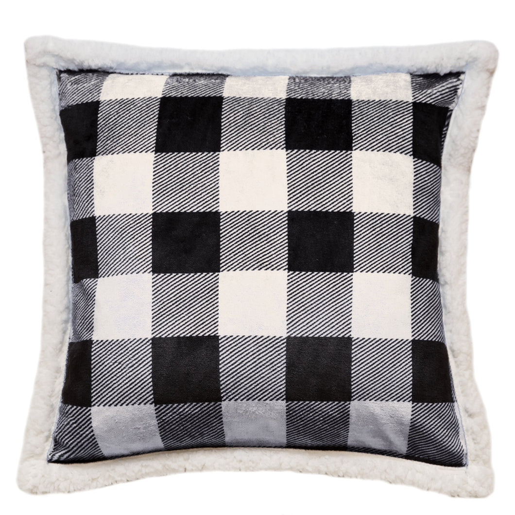 Carstens - Sherpa Throw Pillow - Black & White Lumberjack Plaid
