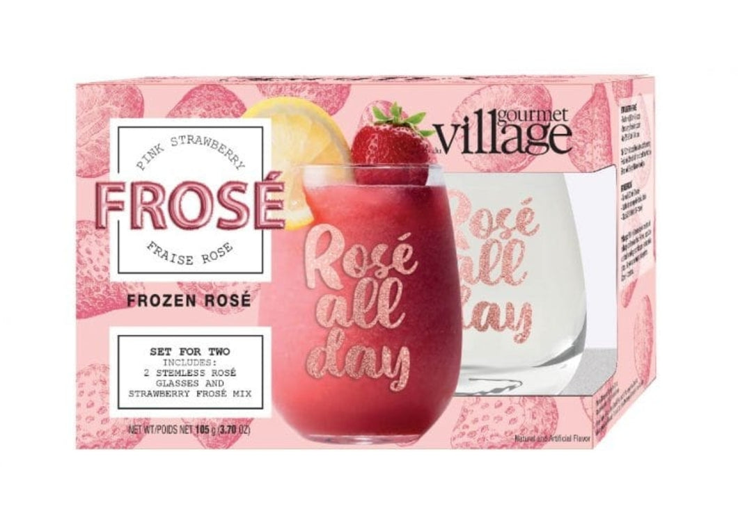 Gourmet du Village - Gift Set - Strawberry Frosé Mix and Glasses