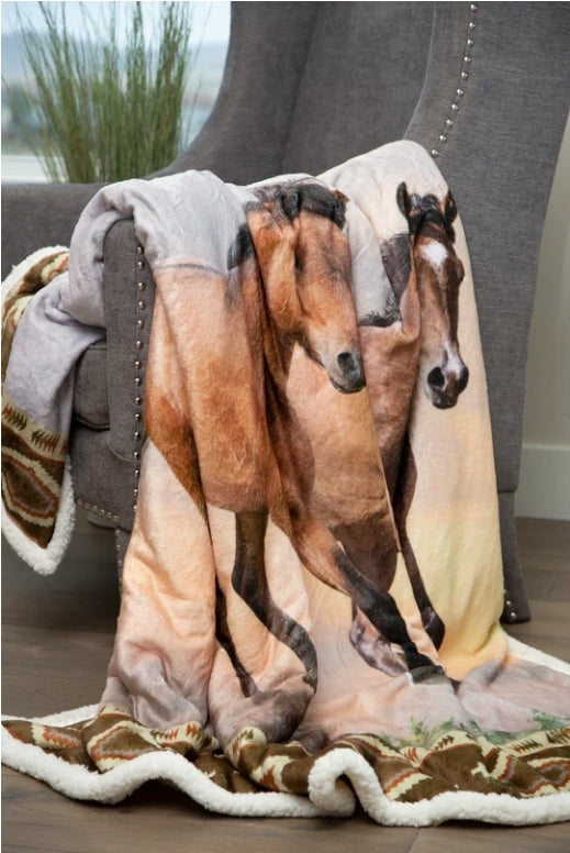 Carstens - Sherpa Throw Blanket - Wild Horses